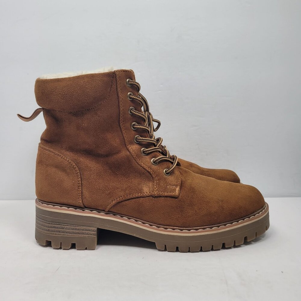 Olivia Miller Women's Brown Lace-Up Faux Suede Ankle Boots US Size 8